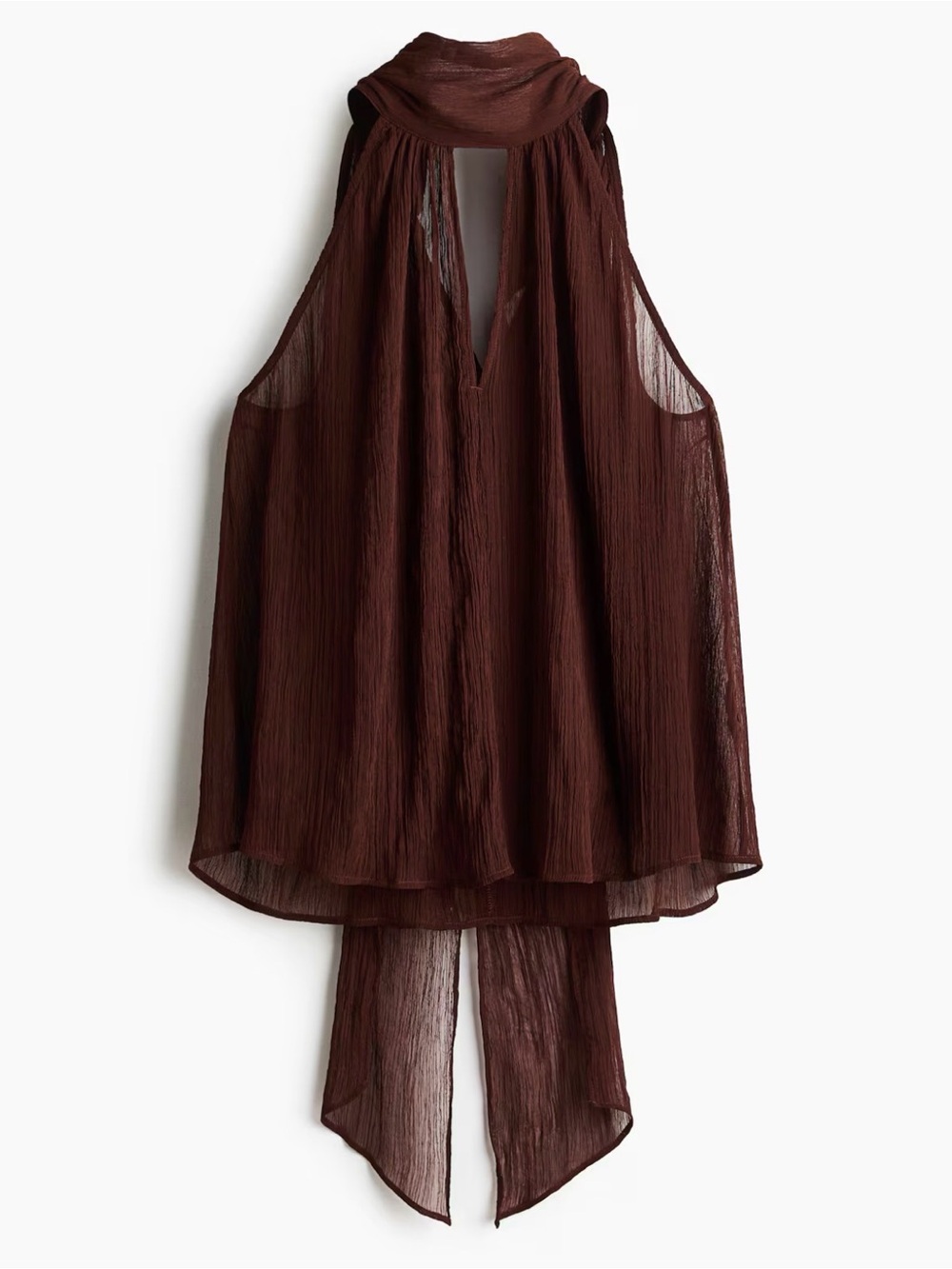 H&M Dark Brown Chiffon Scarf-Collar Sleeveless Top